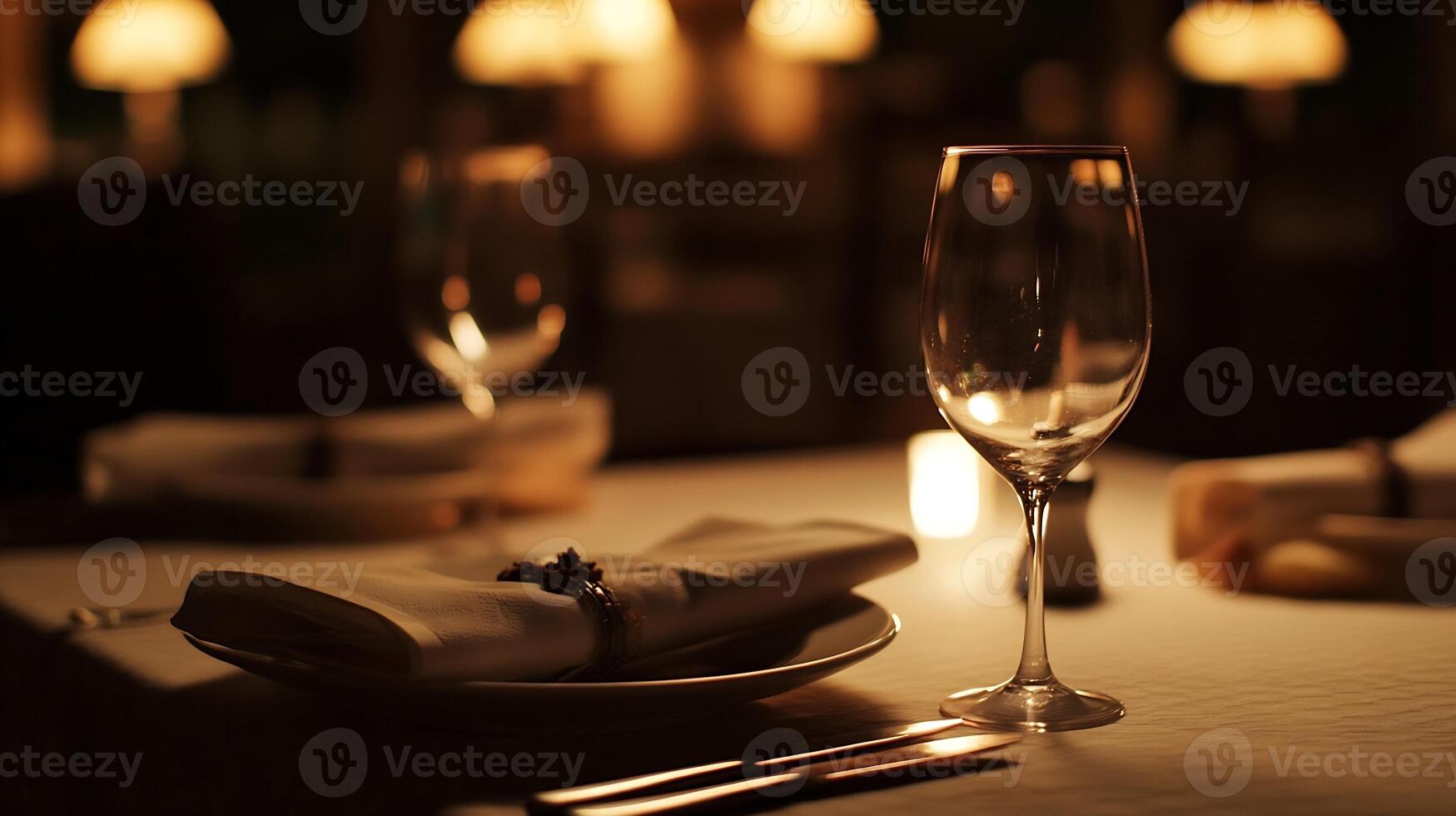 Romantic Dining Ambiance with Elegant Table Setting and Soft Candlelight Atmosphere photo