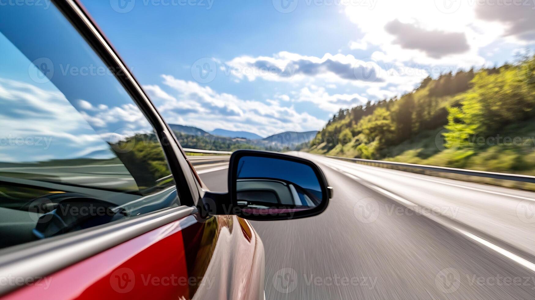 Dynamic View of a Car Driving on Scenic Open Highway with Motion Blur photo