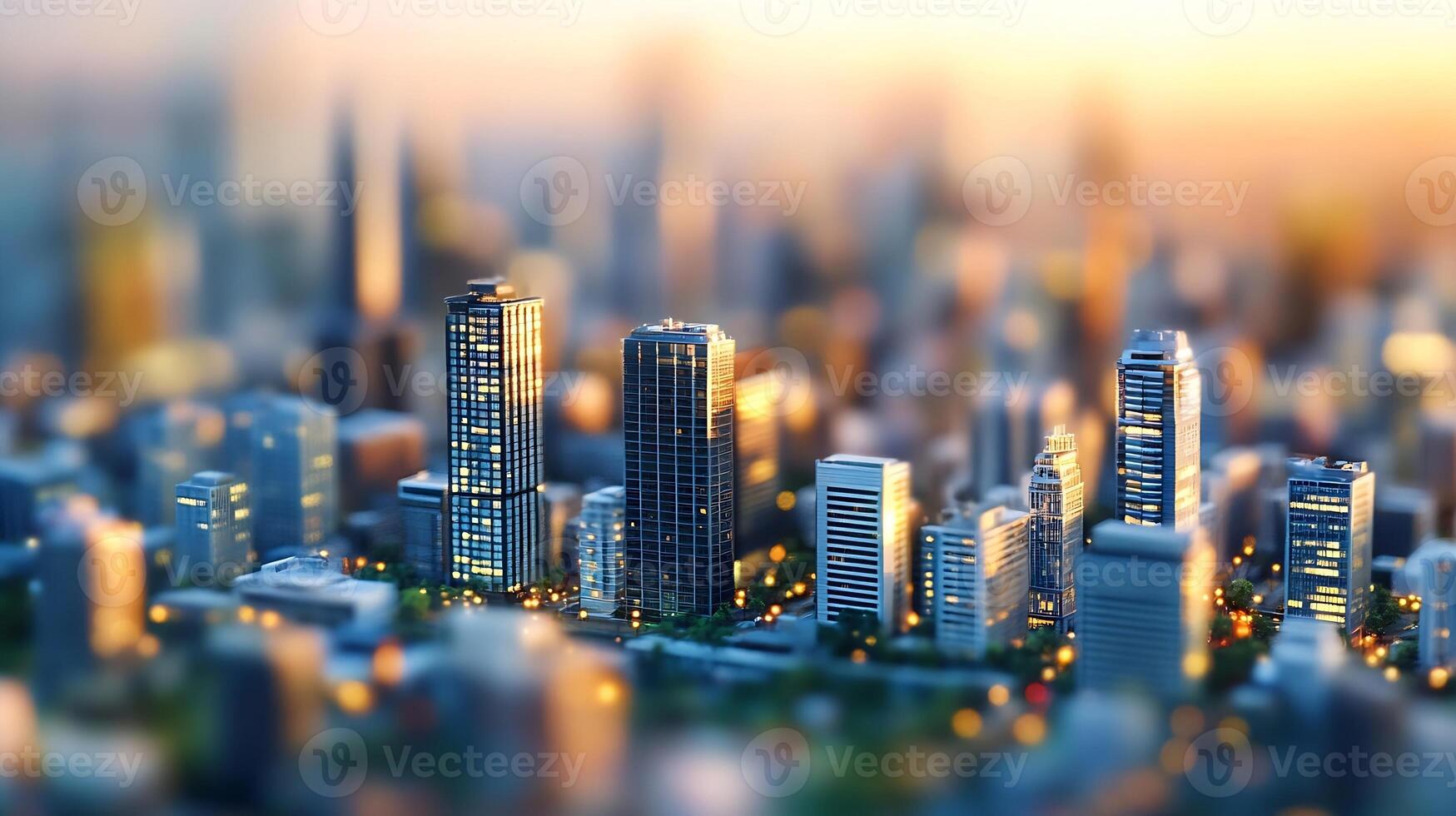 Artistic Bokeh of Skyscraper Skyline in Modern City with Vibrant Lights and Dreamy Atmosphere photo
