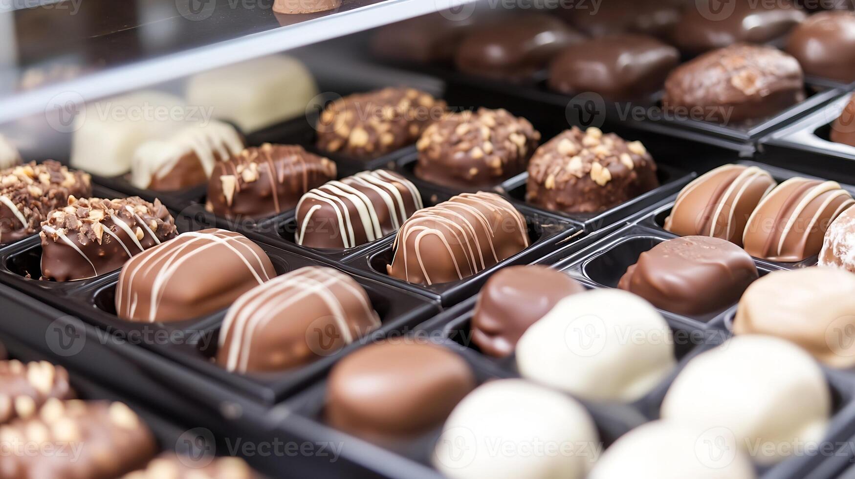 Selection of Gourmet Chocolate Truffles in Display Case photo
