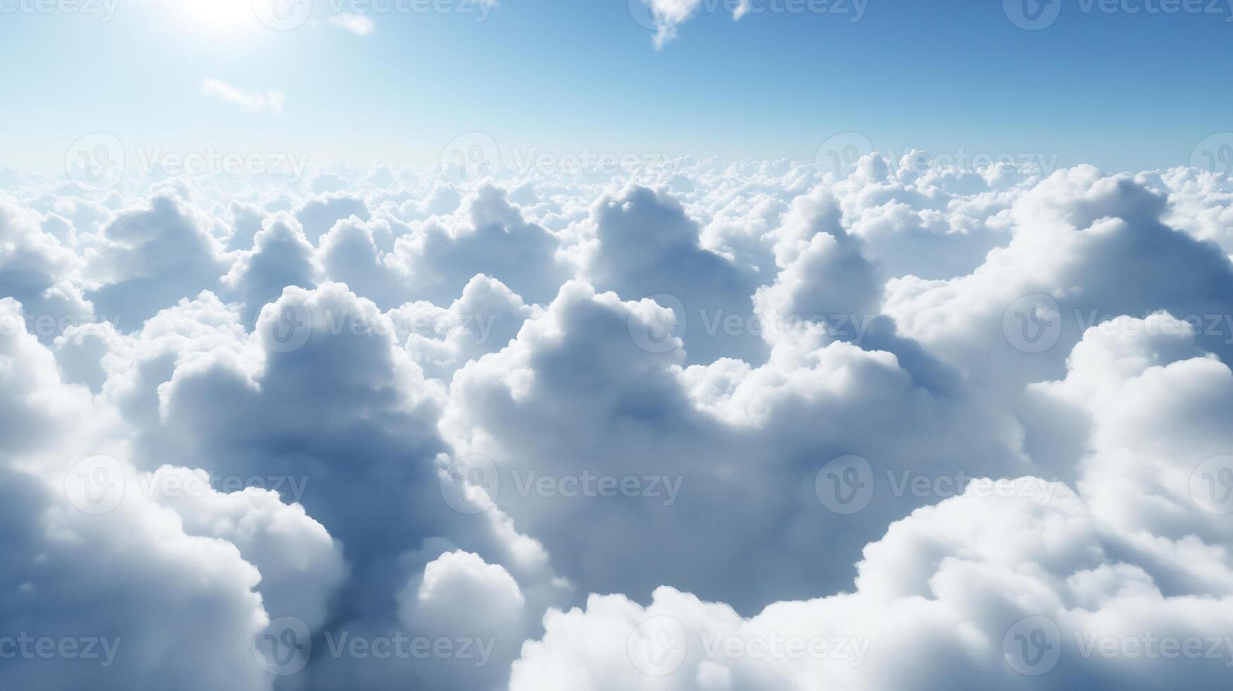 Fluffy White Clouds in Clear Blue Sky at High Altitude for Natural Backgrounds and Digital Art photo