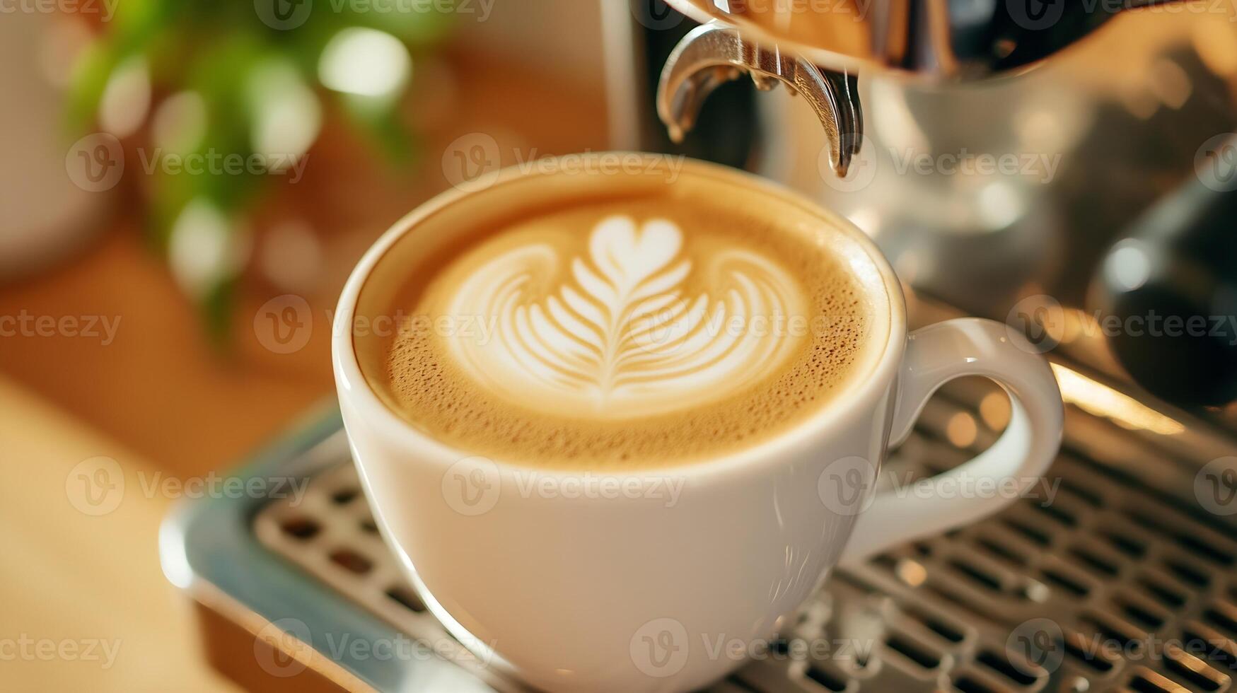 Cappuccino Art with Heart Foam Emerging from Espresso Machine Capturing Coffee Craftsmanship photo