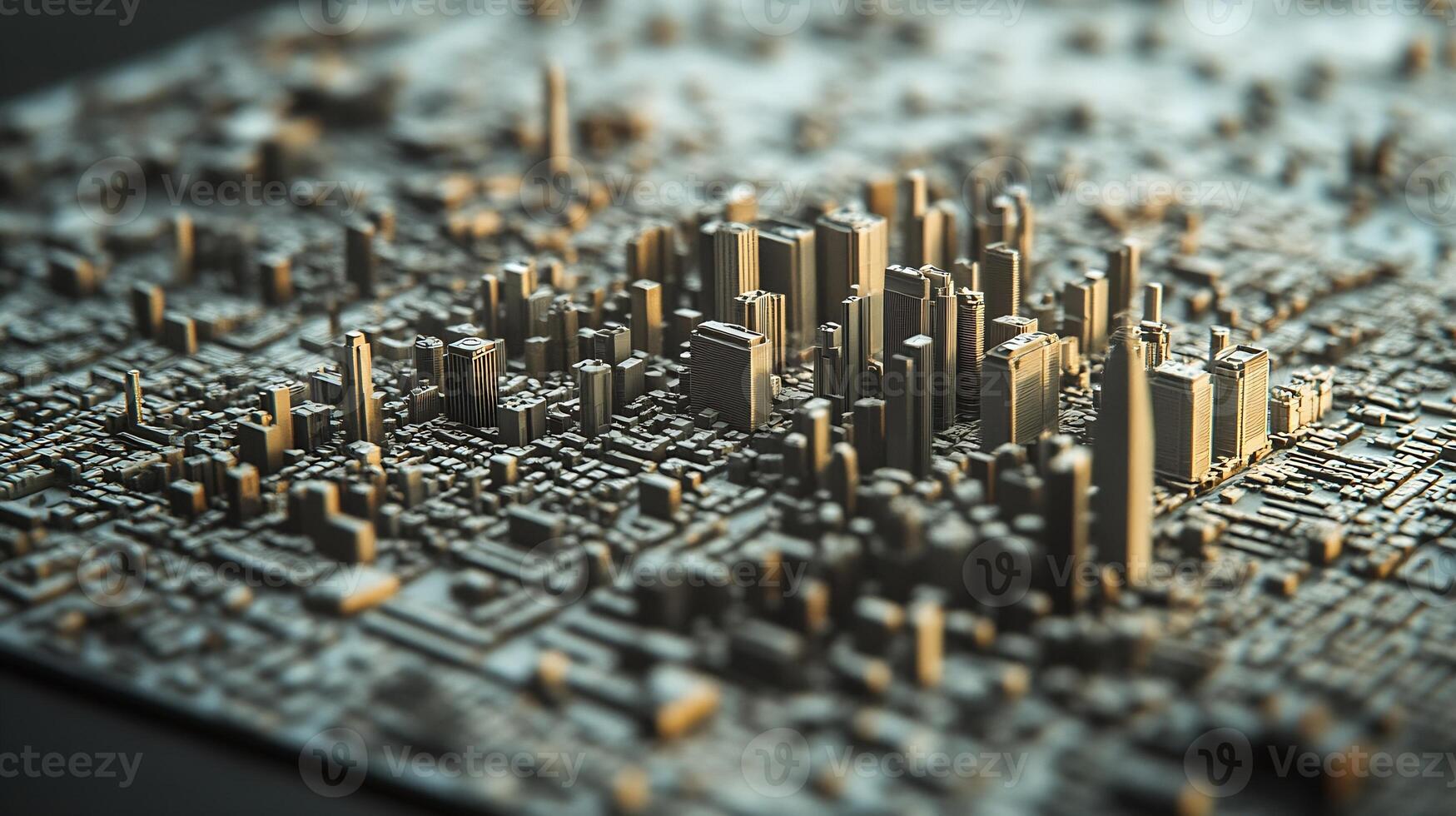 Intricate Monochrome 3D City Map with Geometric Grid Design photo