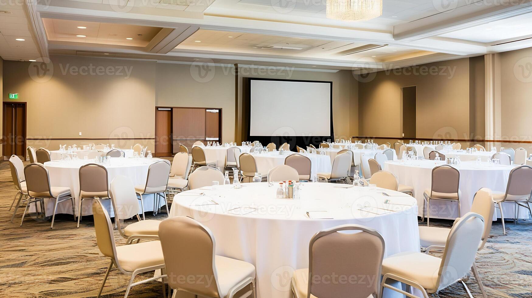 Elegant Banquet Hall Setup with Round Tables and Elegant Decor photo