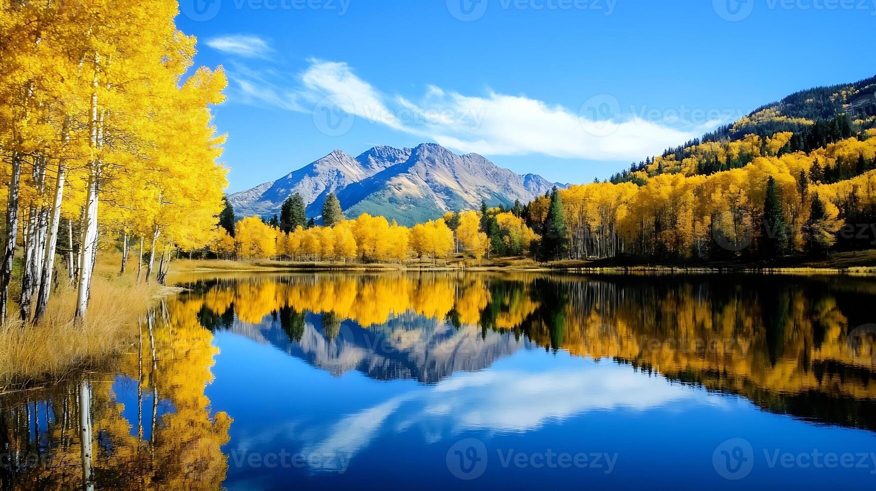 Golden Aspens and Reflections on a Tranquil Mountain Lake photo