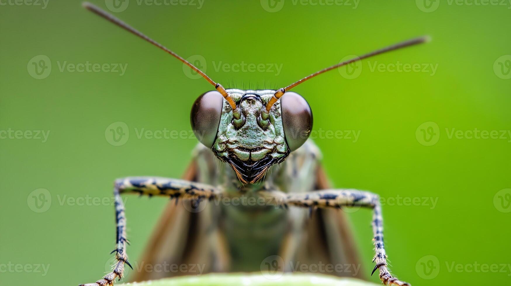 Close-Up Portrait of Mantis with Detailed Features and Green Background photo