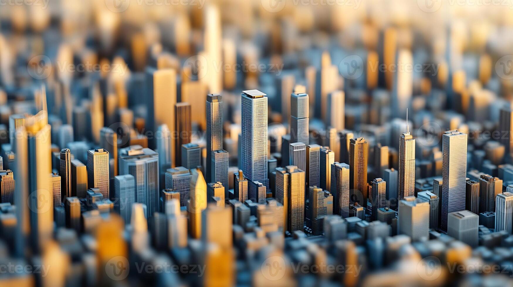 Intricate Model of Modern City with Skyscrapers in Soft Focus photo