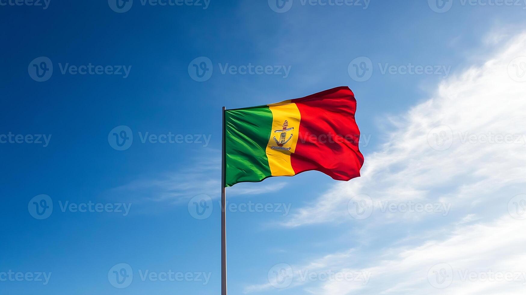 Senegal Flag Fluttering Against a Clear Blue Sky Symbolizing African Unity and Identity photo