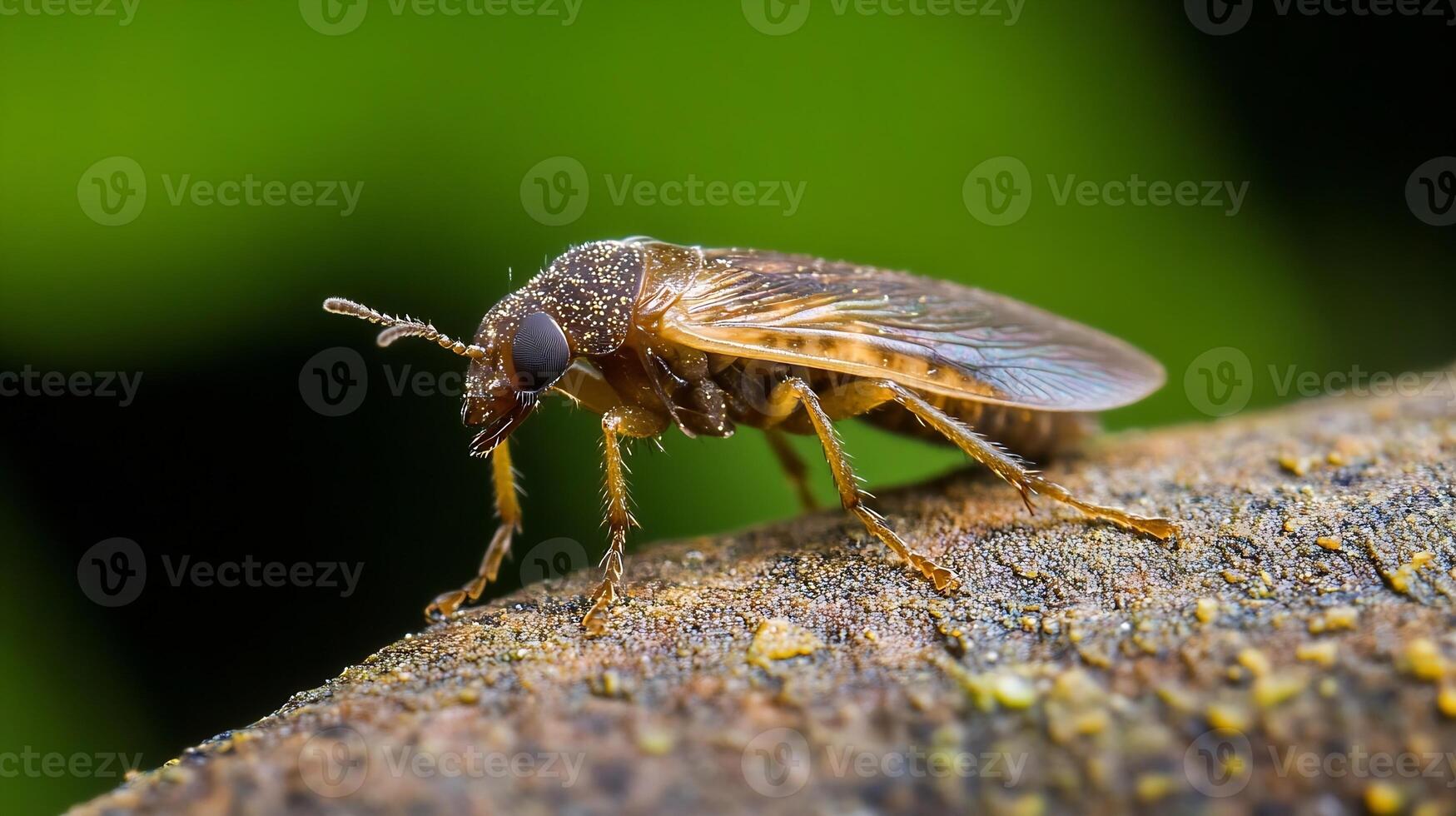 Macro Shot of a Brown Flying Insect Resting on Branch in Natural Environment photo