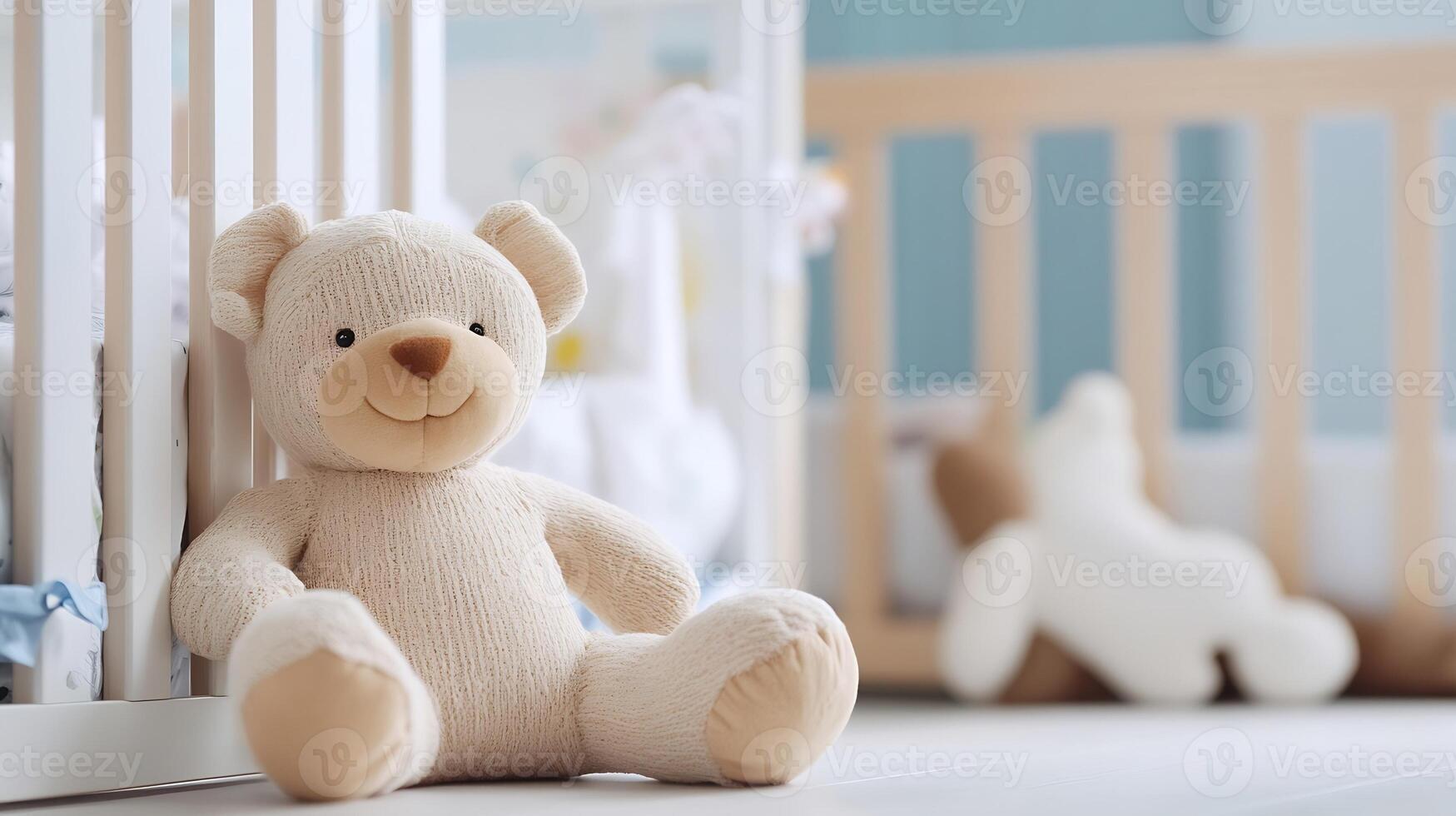 Soft Plush Teddy Bear Toy in Minimalist Nursery Setting photo