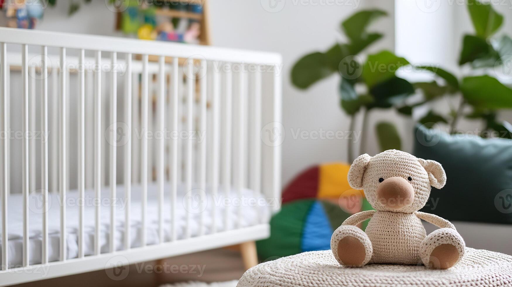 Cuddly Crochet Teddy Bear Adding Charm and Warmth to Modern Baby Nursery photo