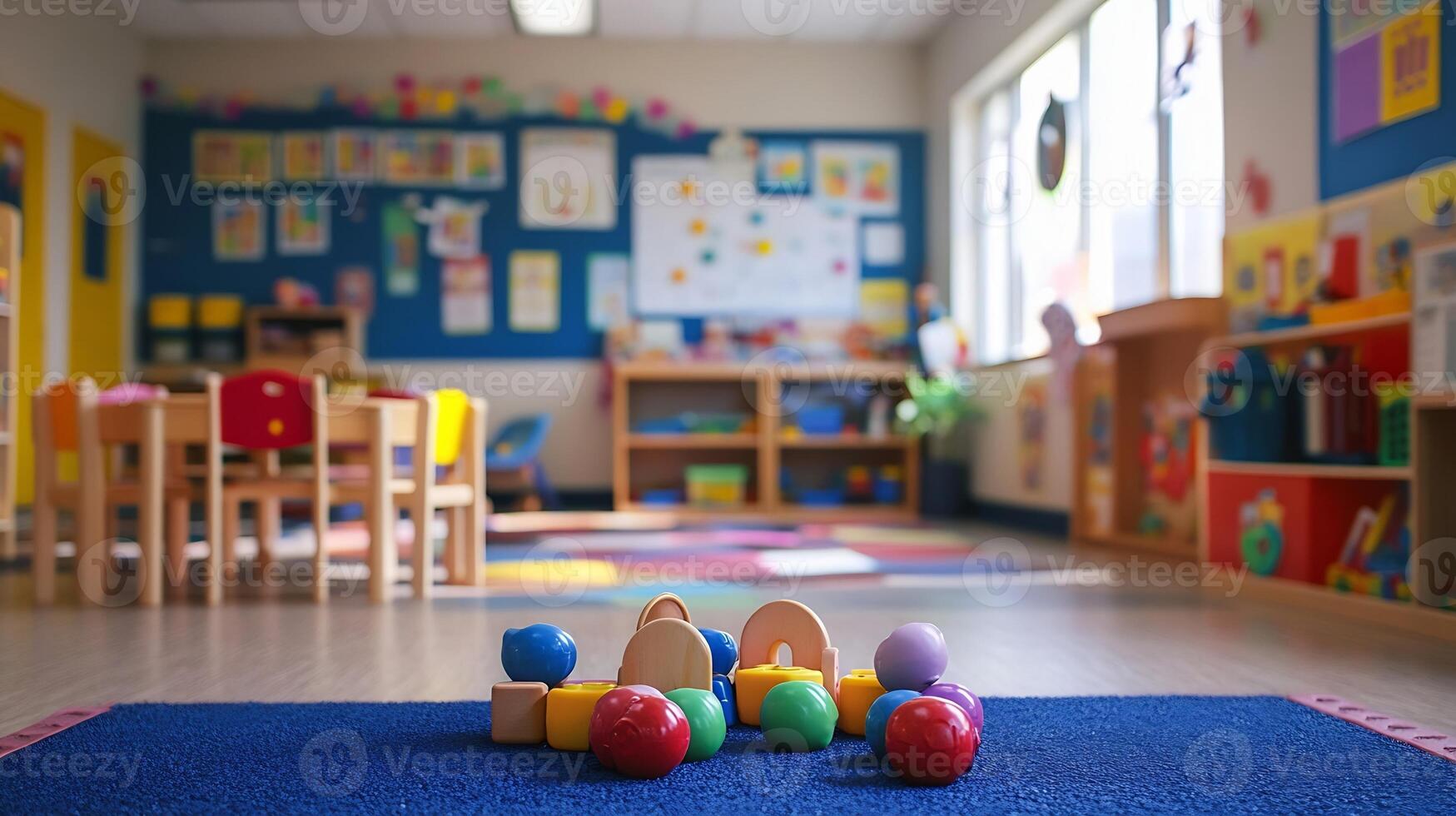 Colorful Montessori Playroom for Children With Educational Toys and Creative Wall Decor photo