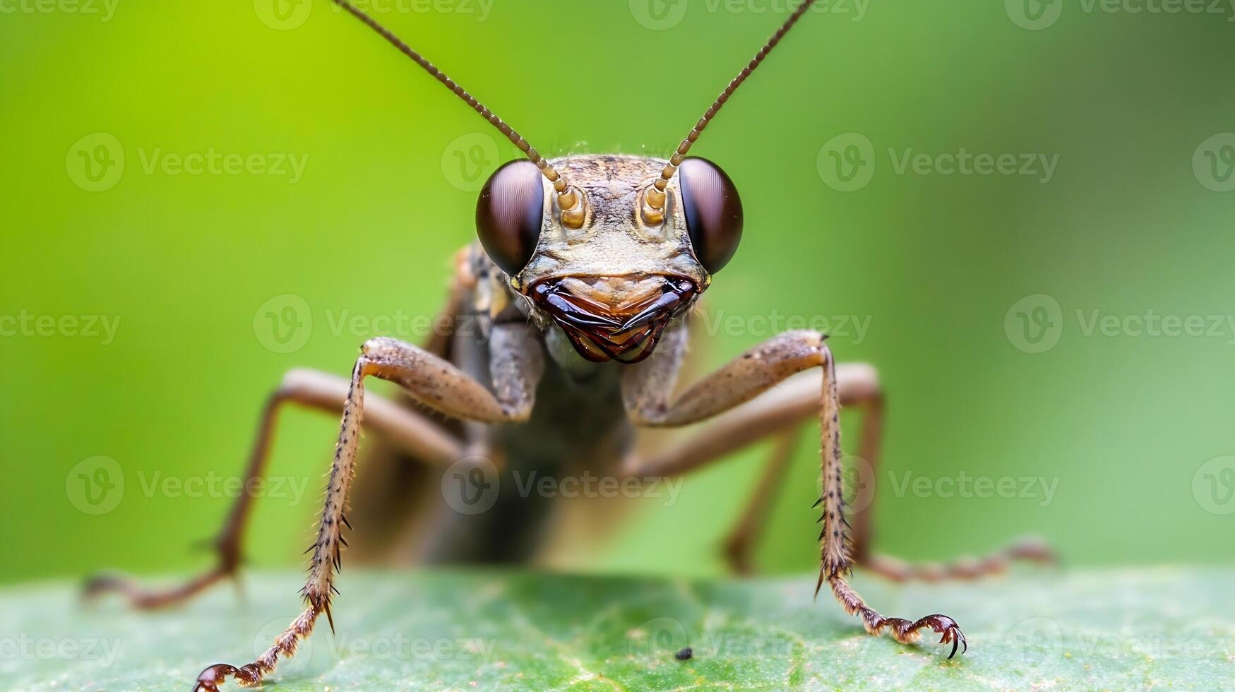 Close Up of a Mantis on Green Leaf Highlighting Intricate Details and Shapes photo