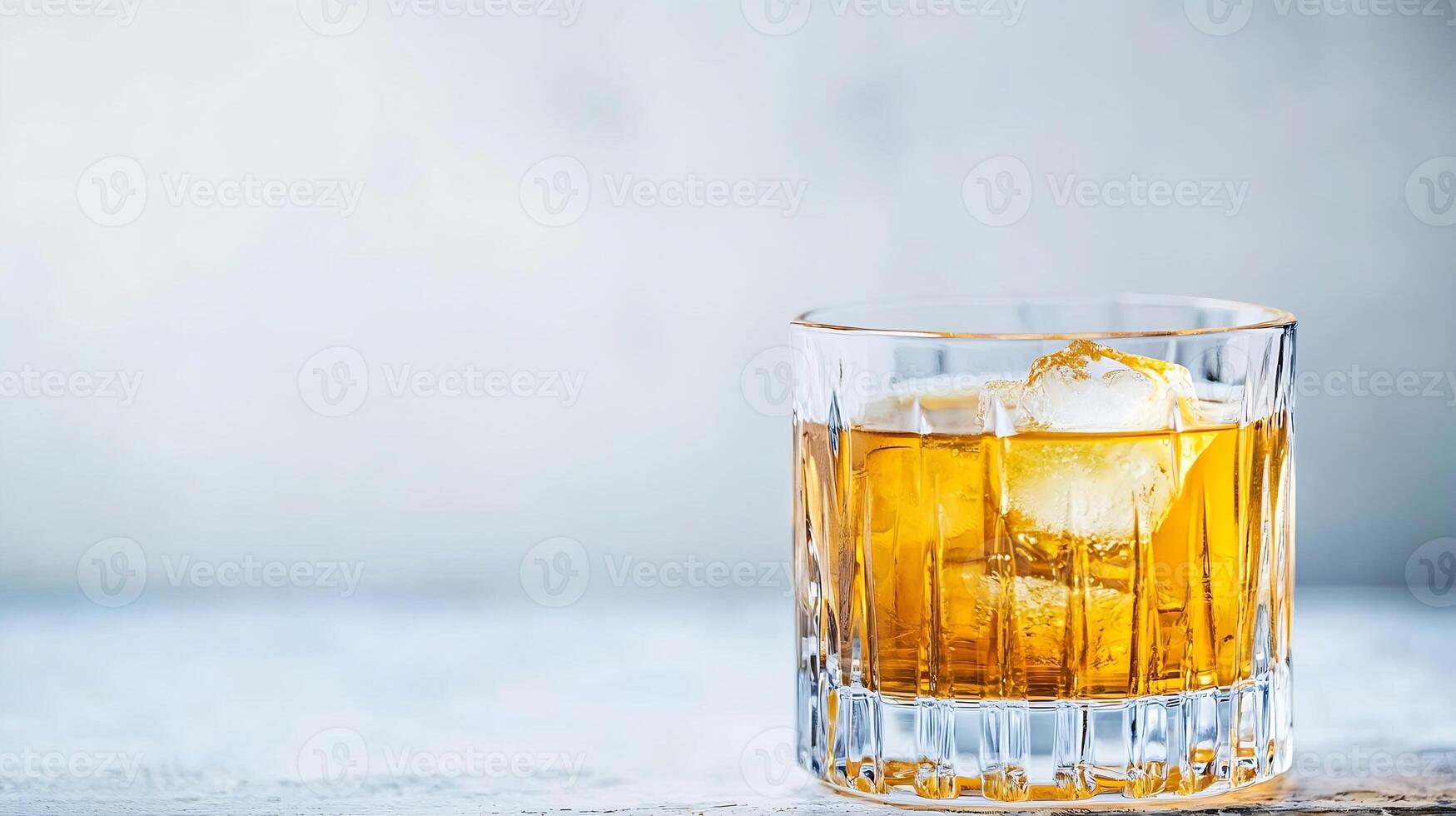 Crystal Glass of Whiskey on Ice on a Light Background with Elegant Presentation photo