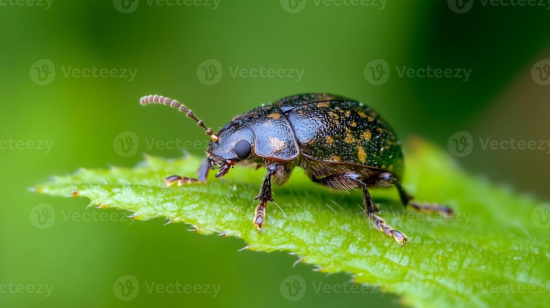 Close-up of Beetle on Leaf Highlighting Texture and Patterns photo