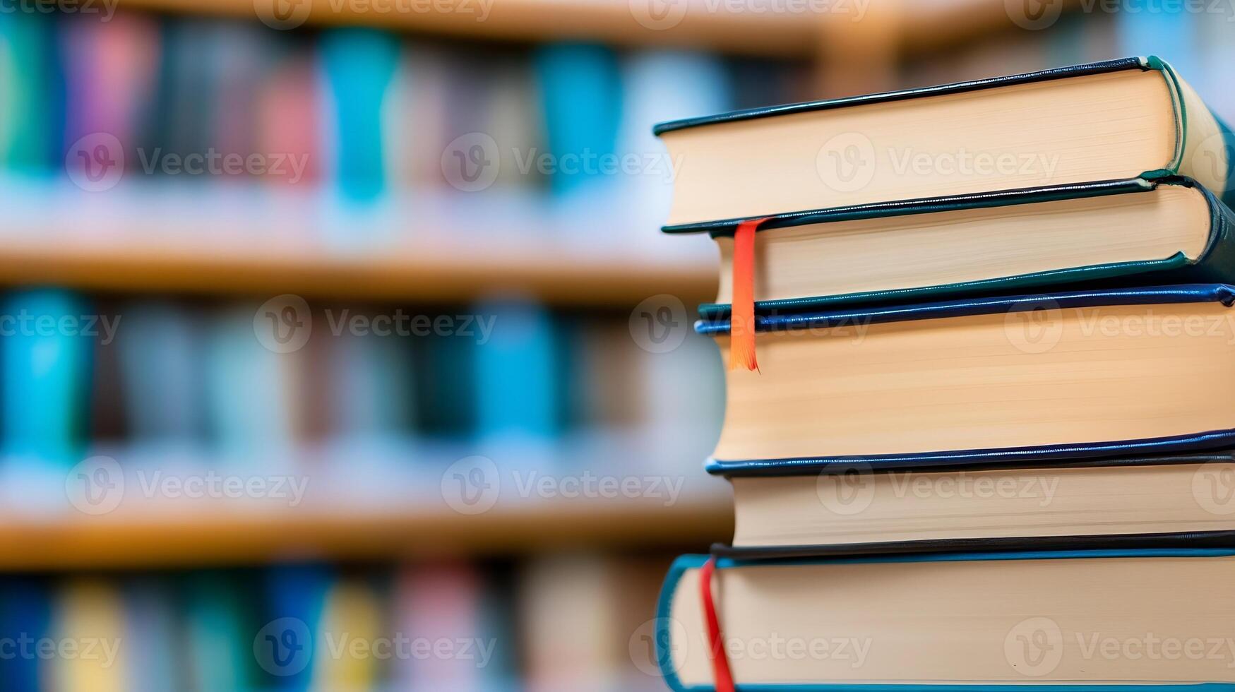 Stack of Knowledge Hardcover Books on Library Shelf Symbolizing Learning and Education photo