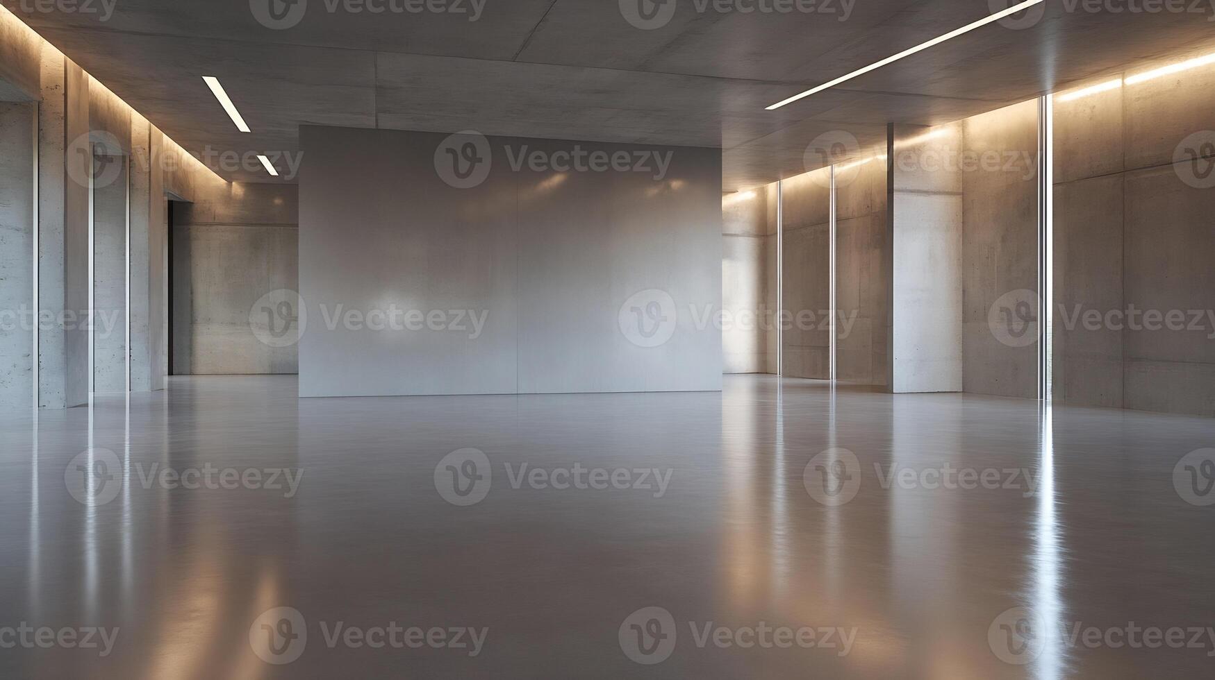 Modern empty industrial space with concrete walls and metallic finish for futuristic architecture design photo