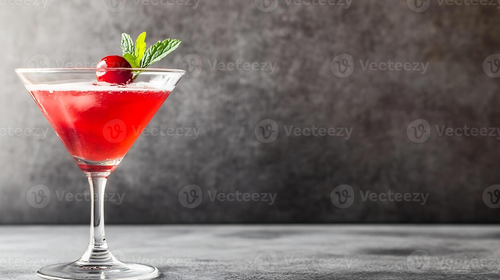 Classic Red Cocktail with Cherry Garnish in Elegant Bar Setting photo