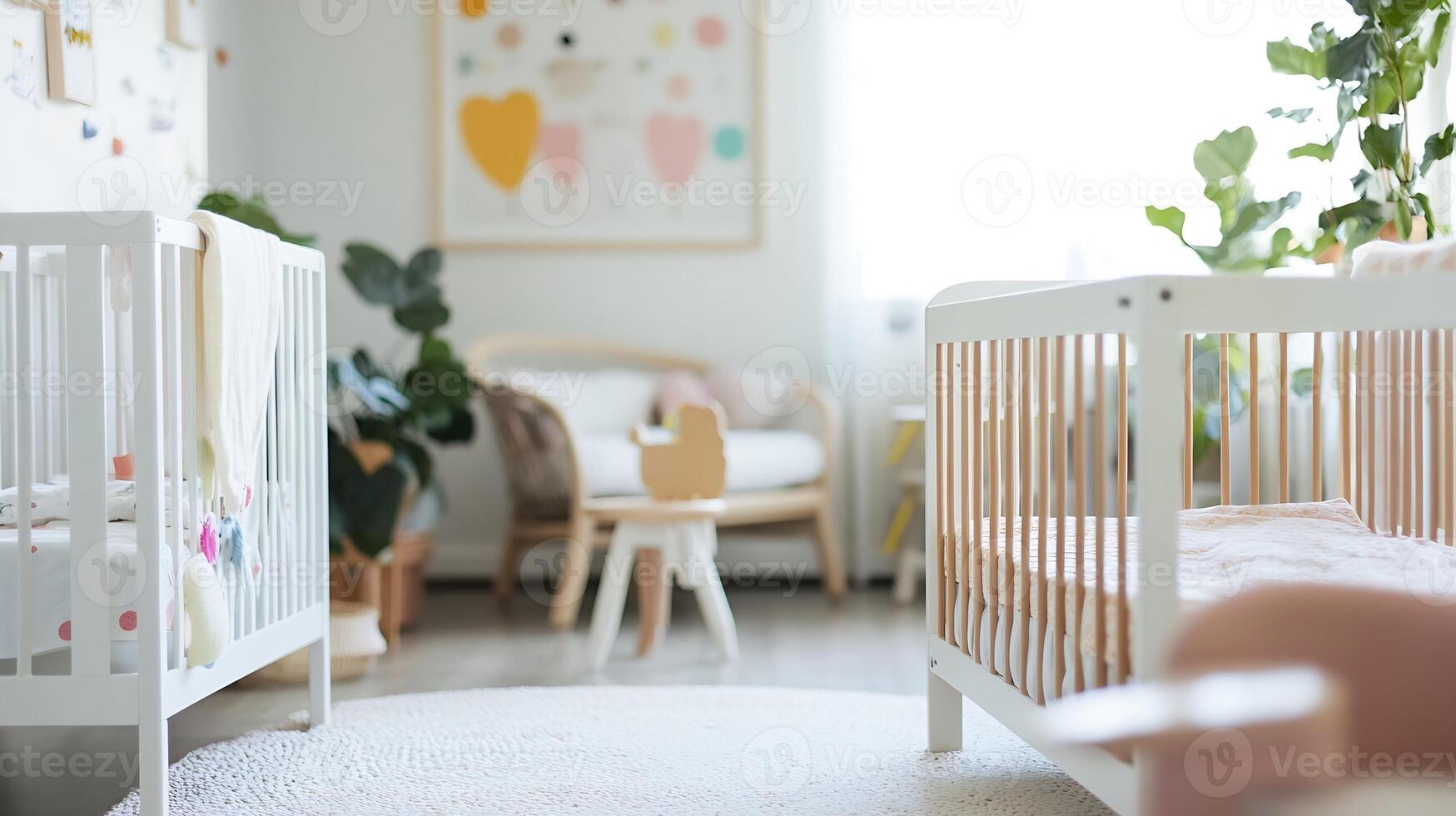 Charming Shared Baby Nursery with Dual Cribs and Natural Light photo