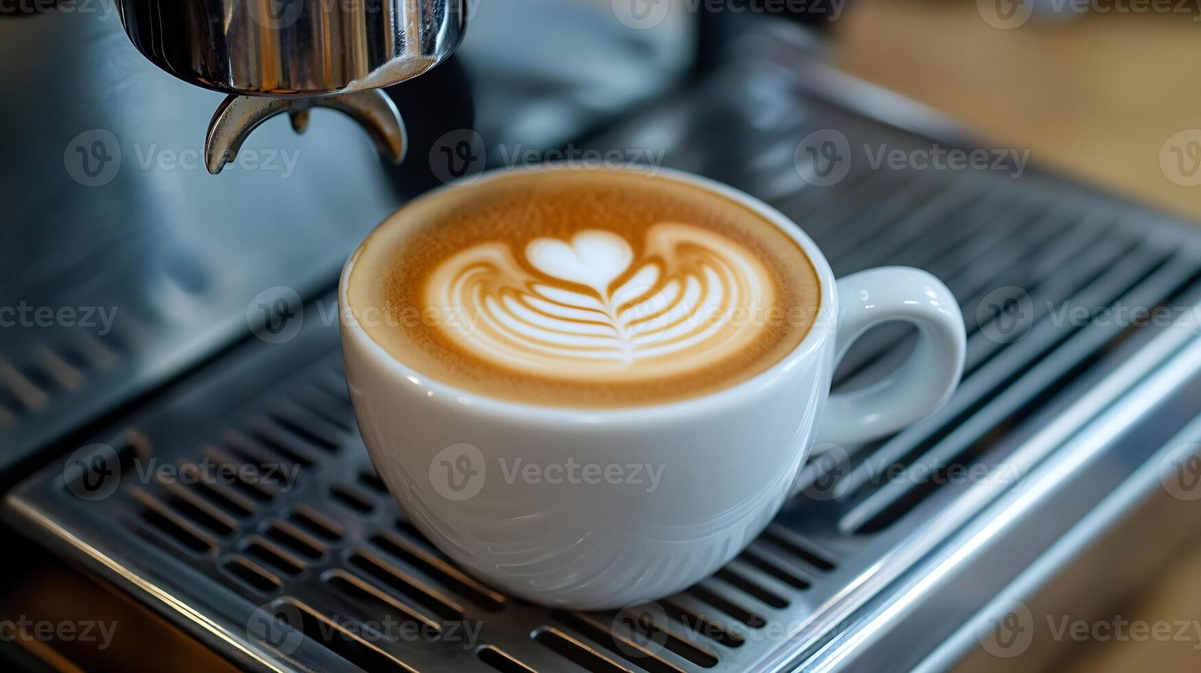 Perfect Cappuccino with Heart Latte Art in a Modern Coffee Machine Setup photo