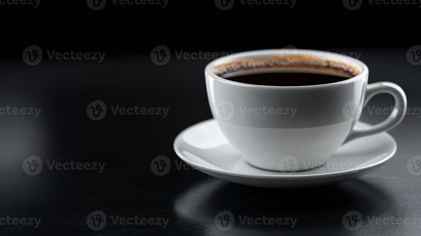 Elegant Black Coffee in a White Cup on a Black Table Creating a Minimalist Aesthetic photo