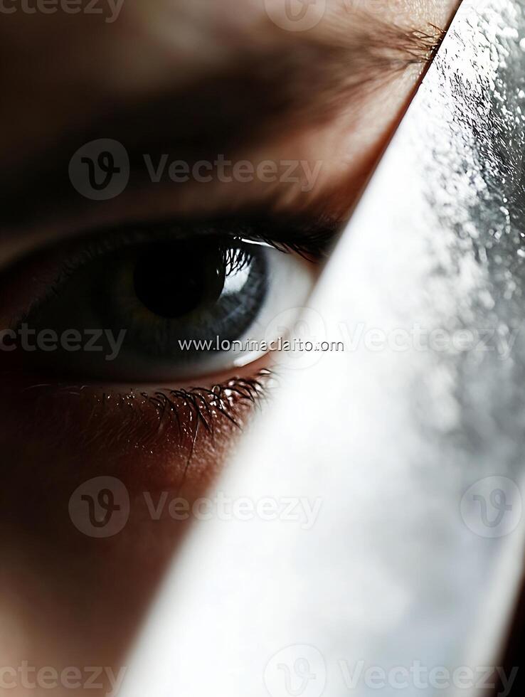 Intense and Mysterious Eye Watching from Behind Sharp Knife Edge photo