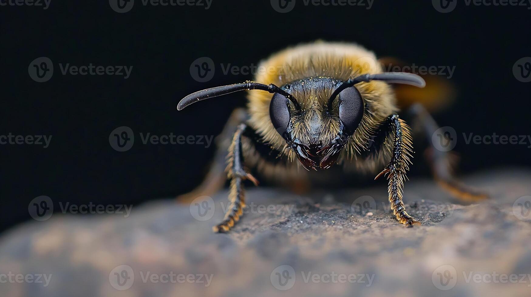 Close-up of a bee resting on rock surface showcasing its intricate features photo