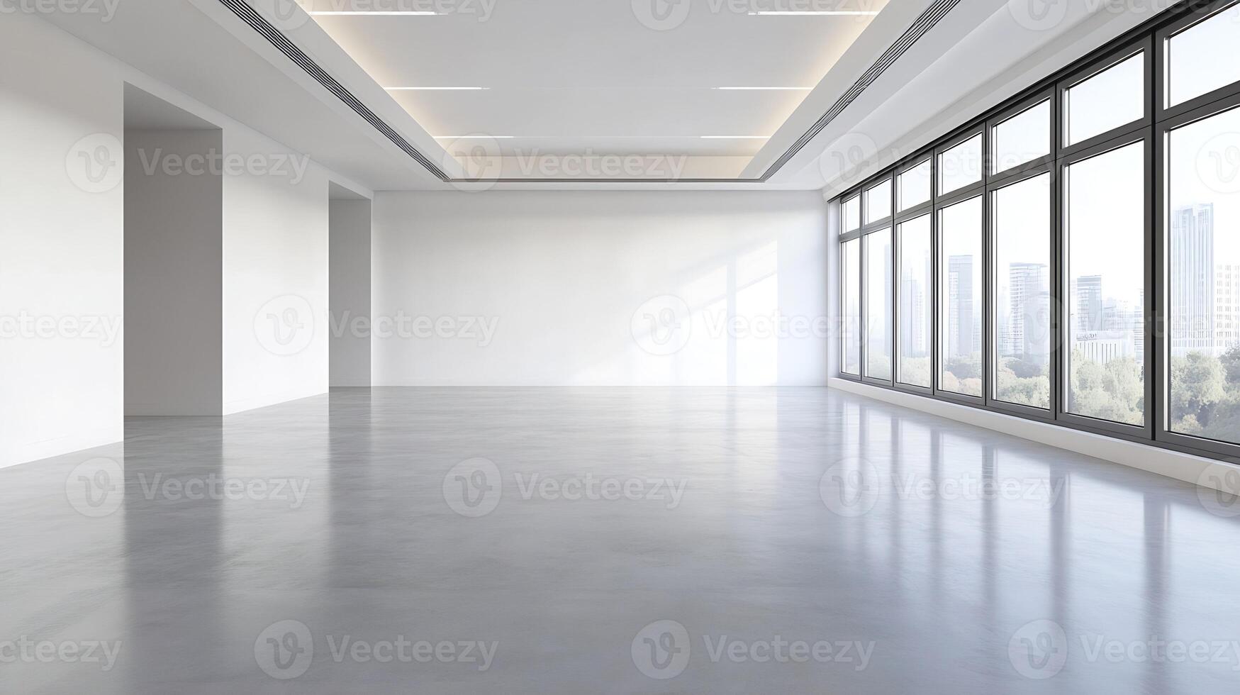 Elegant Empty Office Space with Wide Windows and Modern Clean Design photo