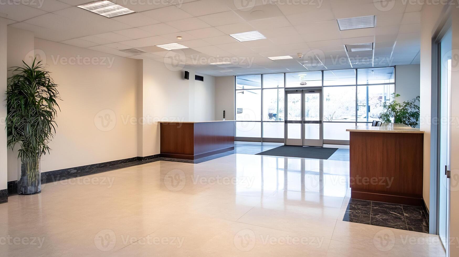 Corporate Office Lobby with Minimalist Design and Reception Area in a Modern Commercial Building photo
