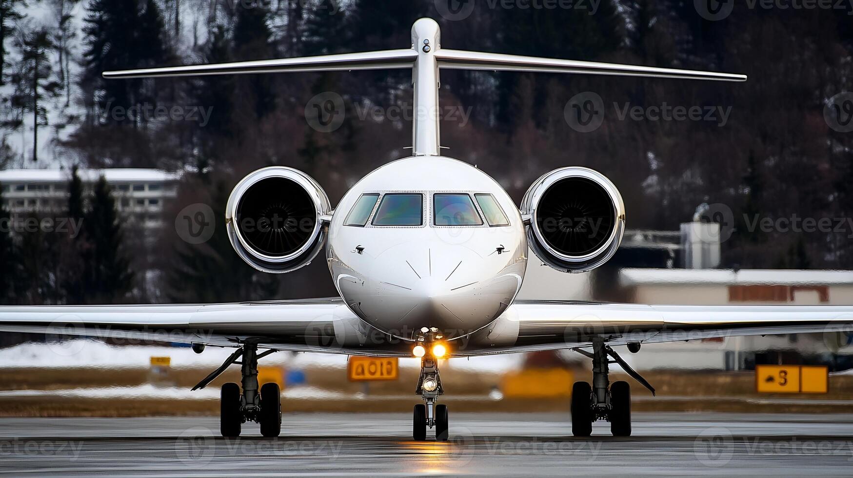 Private Jet Aircraft Ready for Takeoff on Runway with Mountain View photo