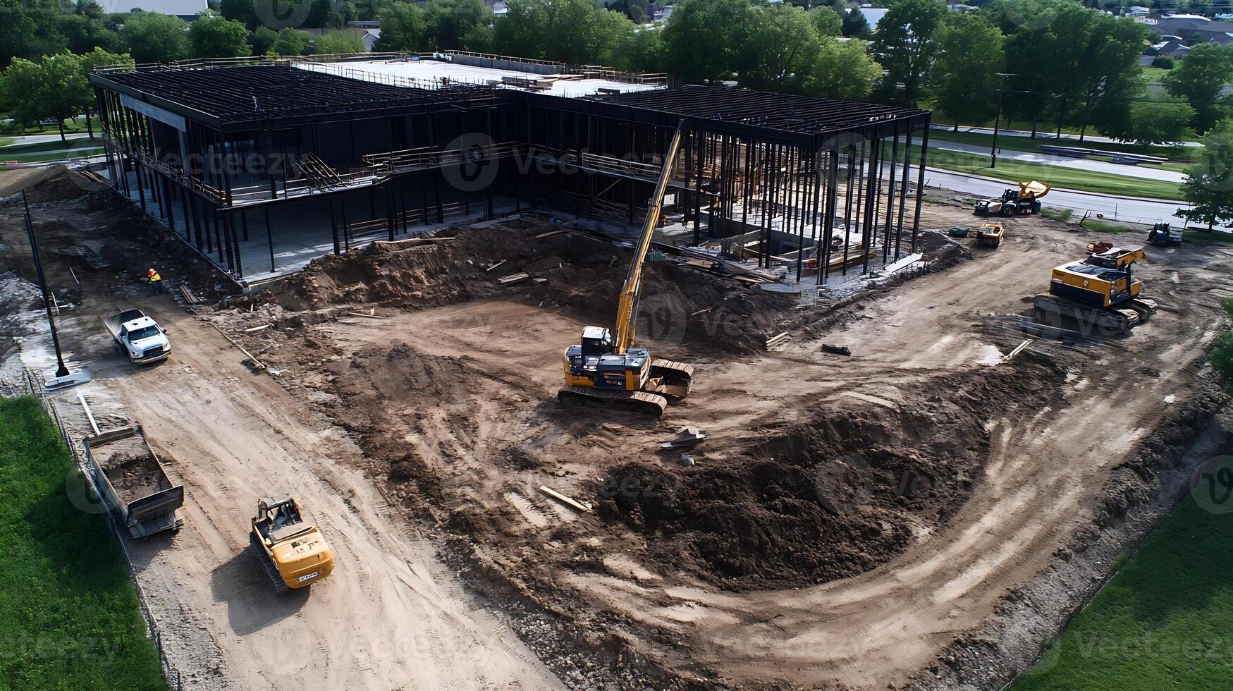 Aerial View of Construction Site Excavation for New Commercial Building photo