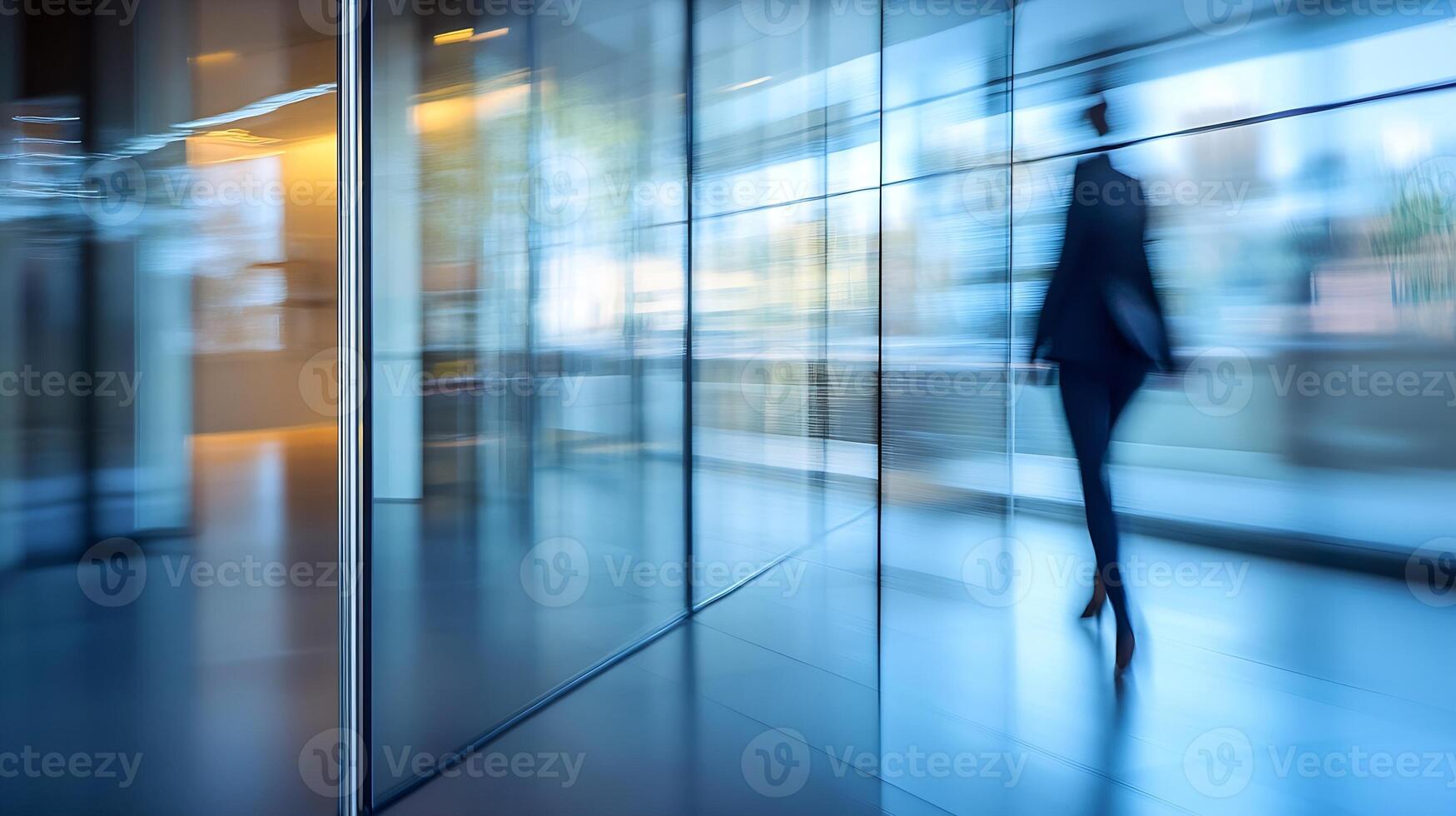 Professional in motion as futuristic office environment reflects progress and dynamism photo