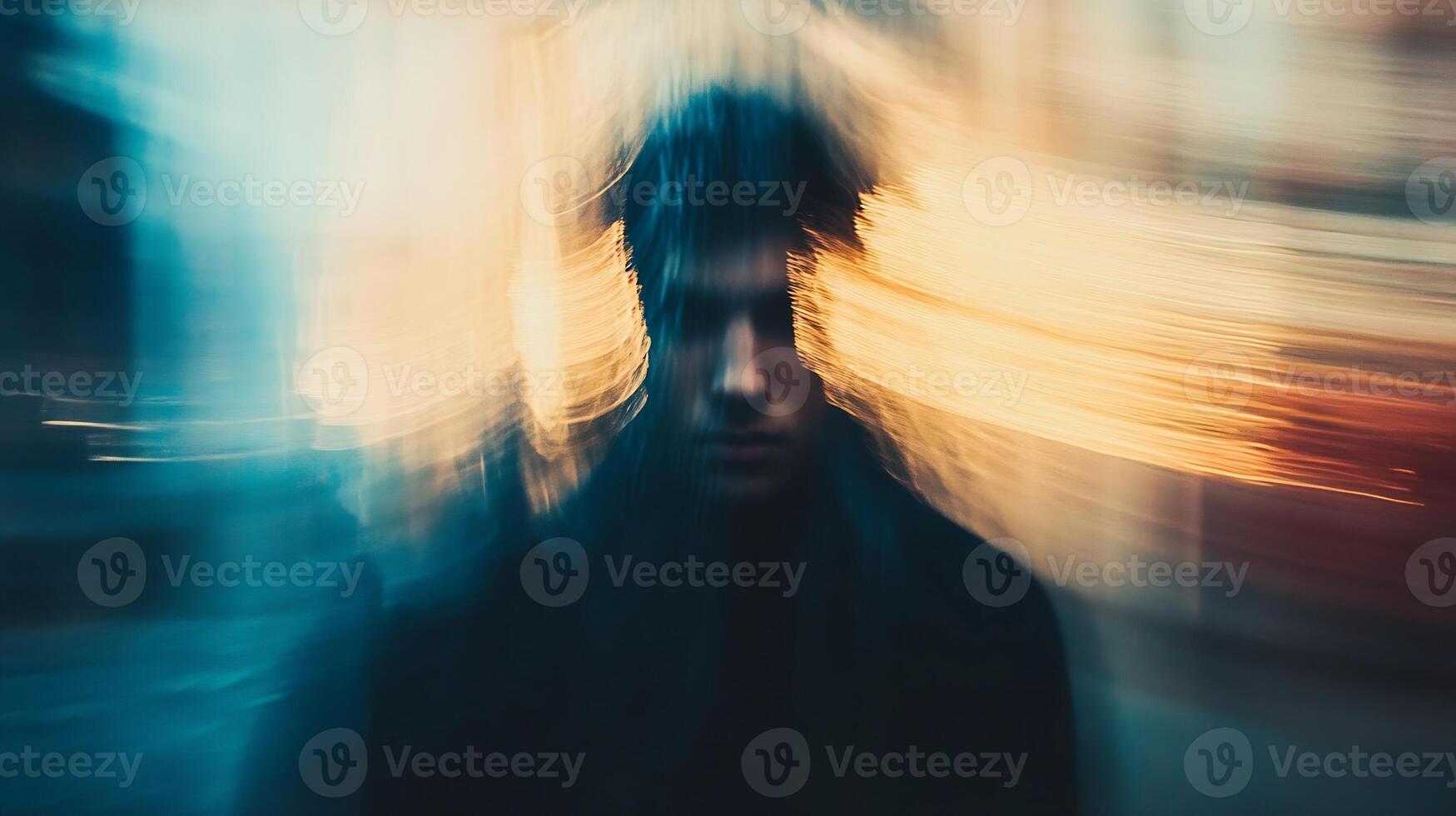 Blurred Portrait of a Man Representing Mysterious and Artistic Urban Photography Style photo
