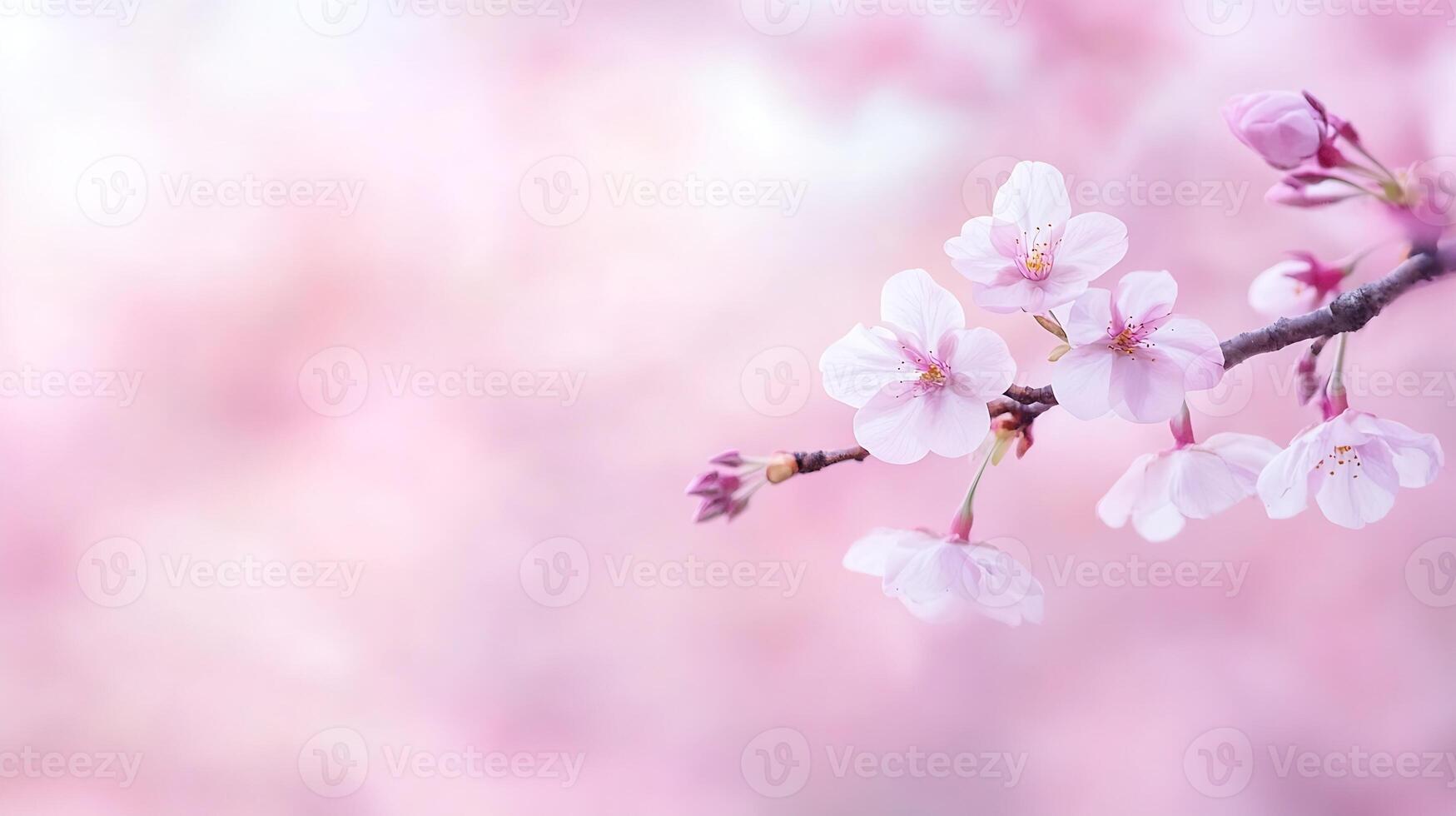Delicate Cherry Blossom Branch on Soft Pink Background Epitomizing Spring Serenity and Grace photo
