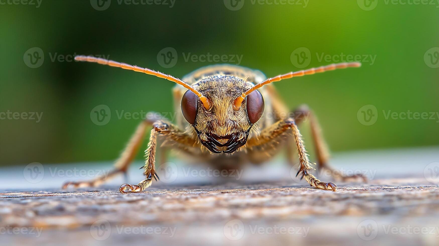 Macro Shot of Insect with Antennae and Large Eyes in Vibrant Natural Habitat photo