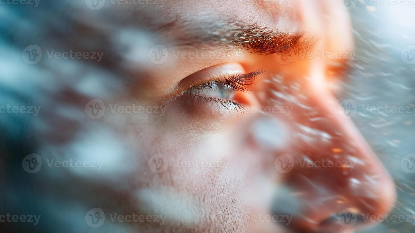 Close-up of Man's Intense Gaze Through Frosted Window with Details photo