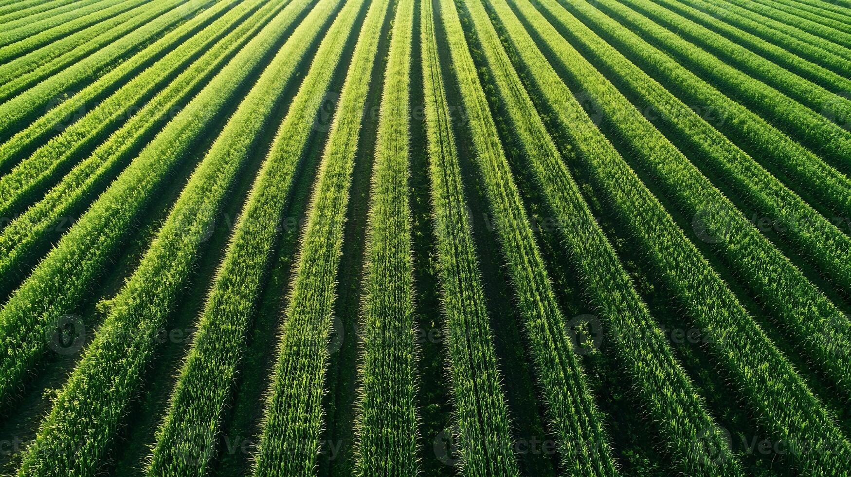 Aerial View of Green Agricultural Fields with Repetitive Patterns and Clear Blue Skies photo
