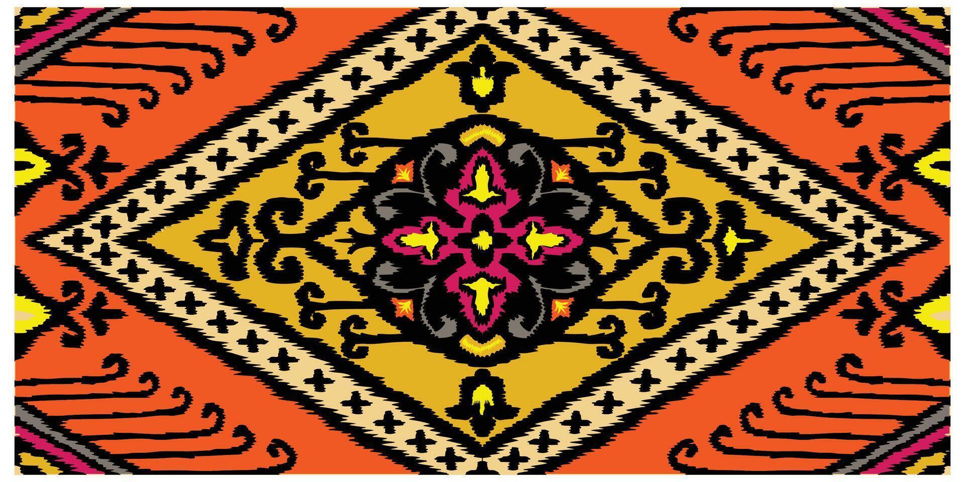 repeat Intricate red and beige traditional rug pattern with diamond shapes and floral motifs. vector