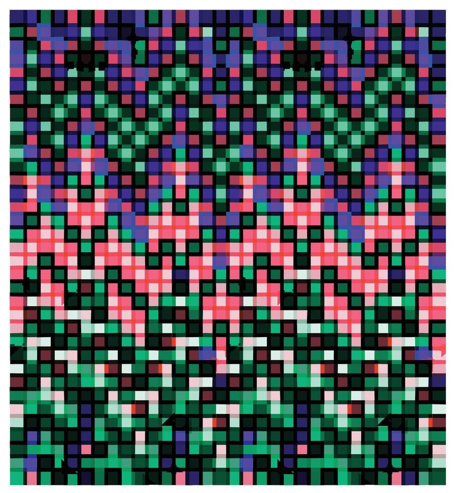 Abstract square print pixelated pattern with vibrant colors, resembling a digital mosaic. vector