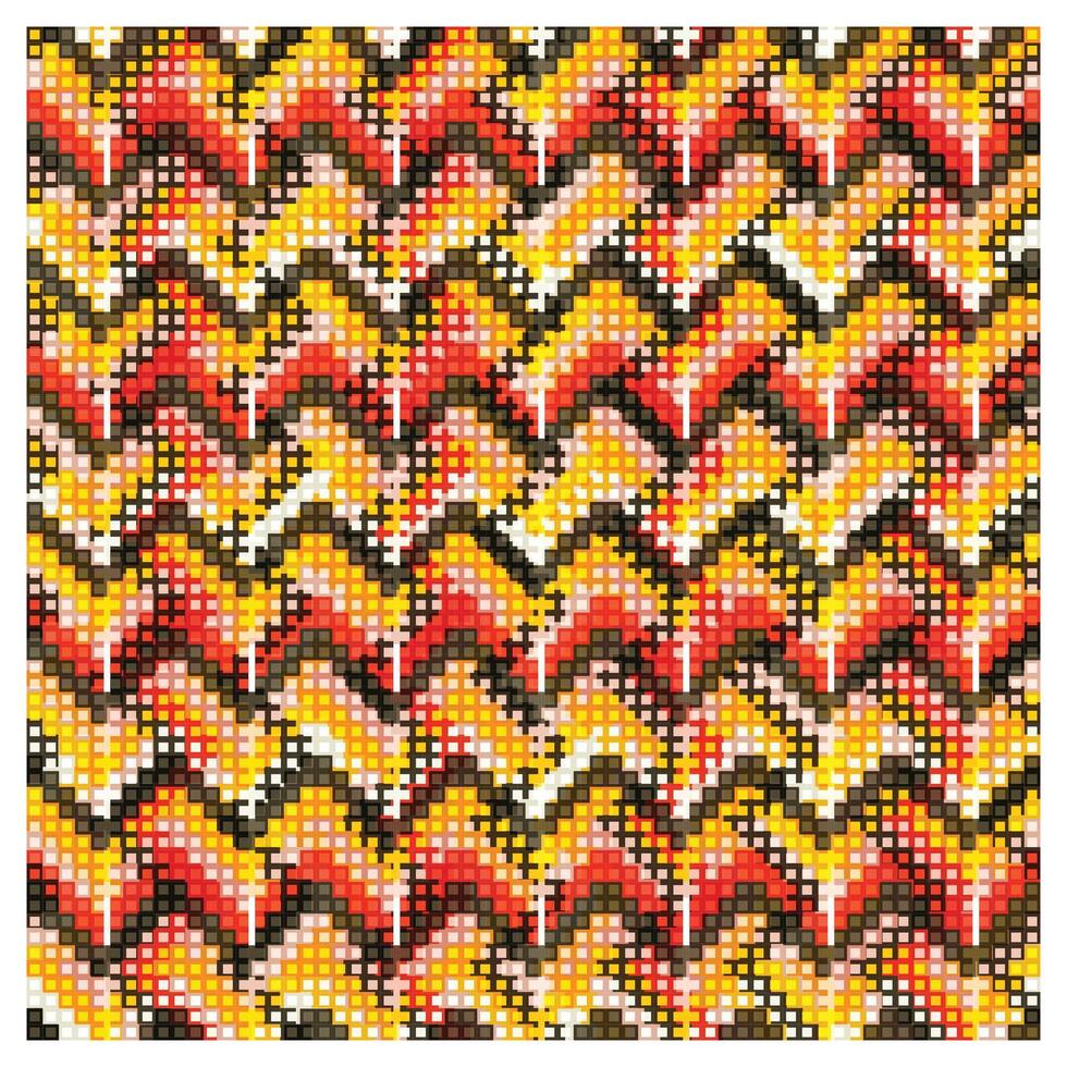 Square Pixelated autumn leaf print pattern in warm colors. vector