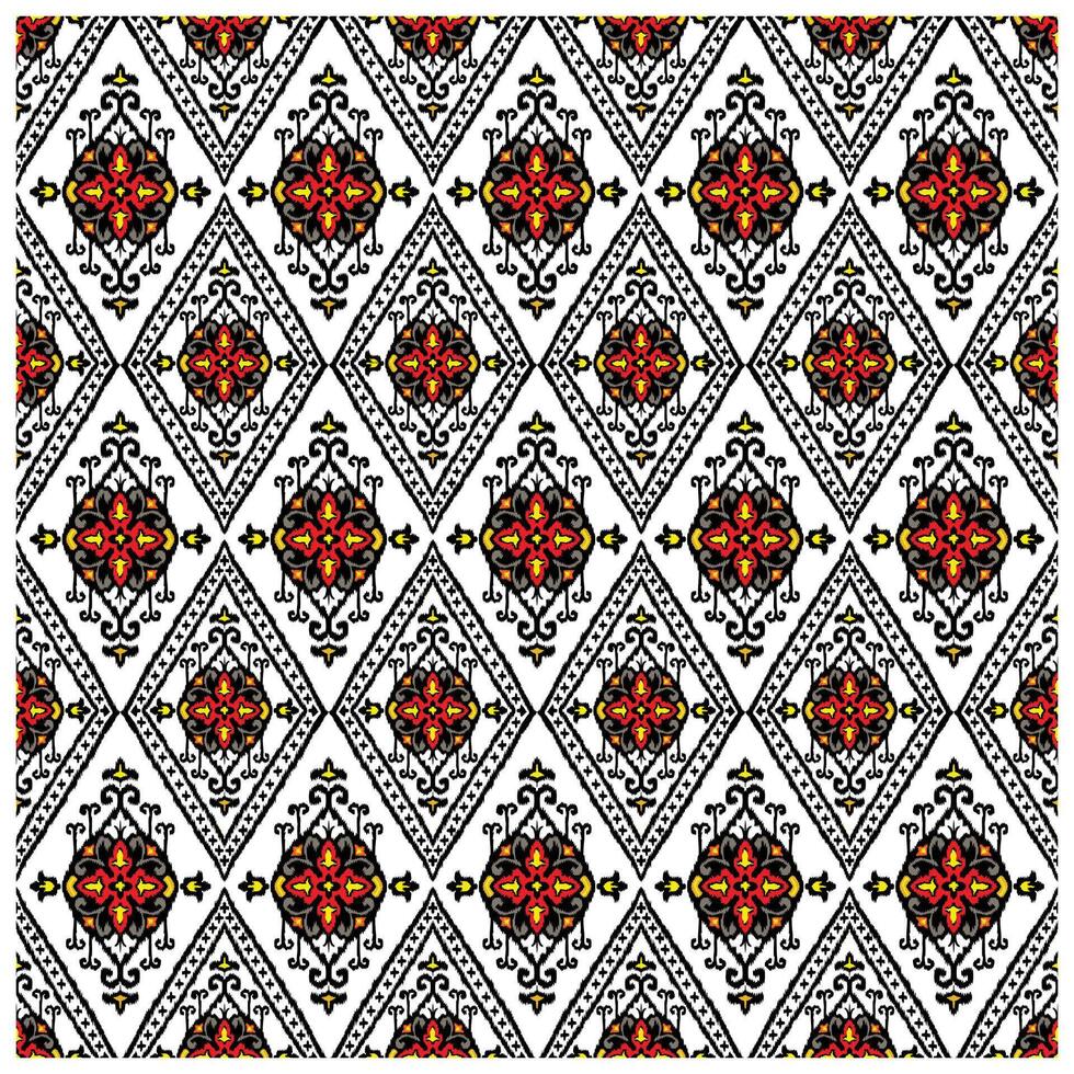 square repeat Traditional black and red embroidered floral pattern on white background. vector