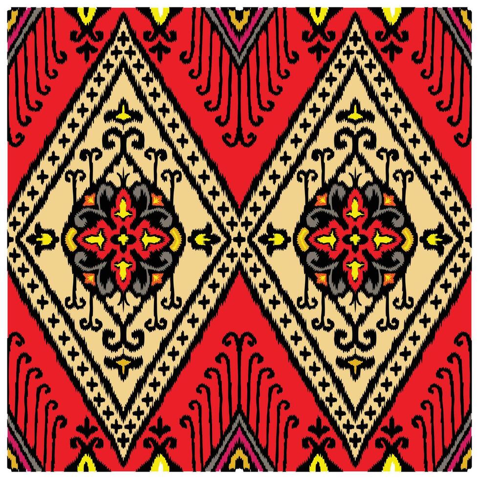 Traditional paisley print pattern on red background vector