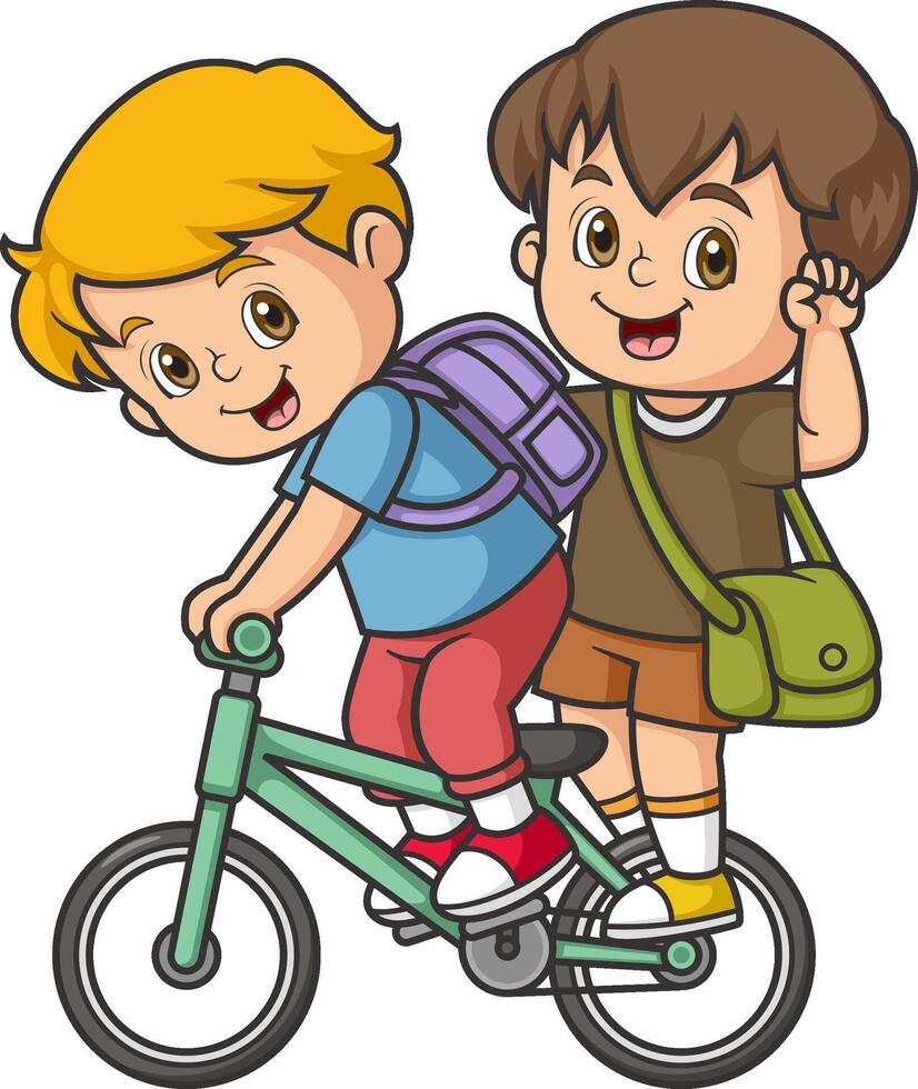 Cute two boy riding bicycle vector