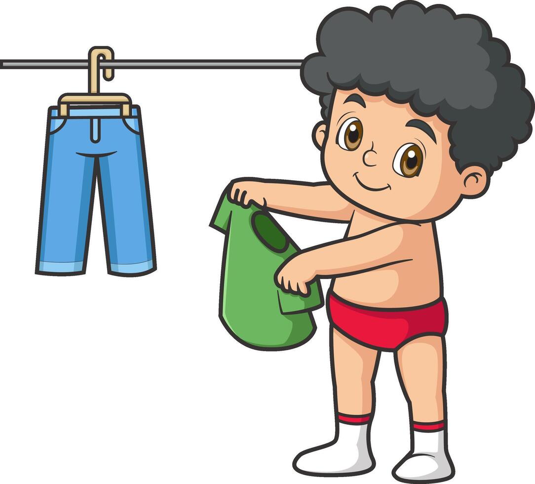 Boy kid dressing up or changing cloth vector