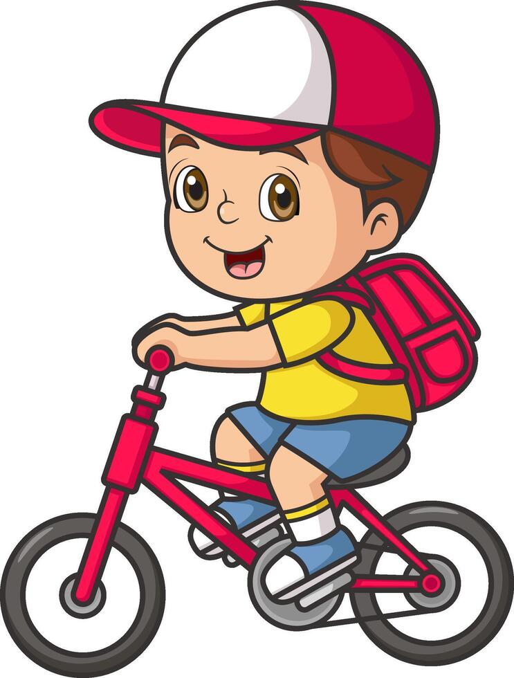 happy cute little boy riding bicycle vector