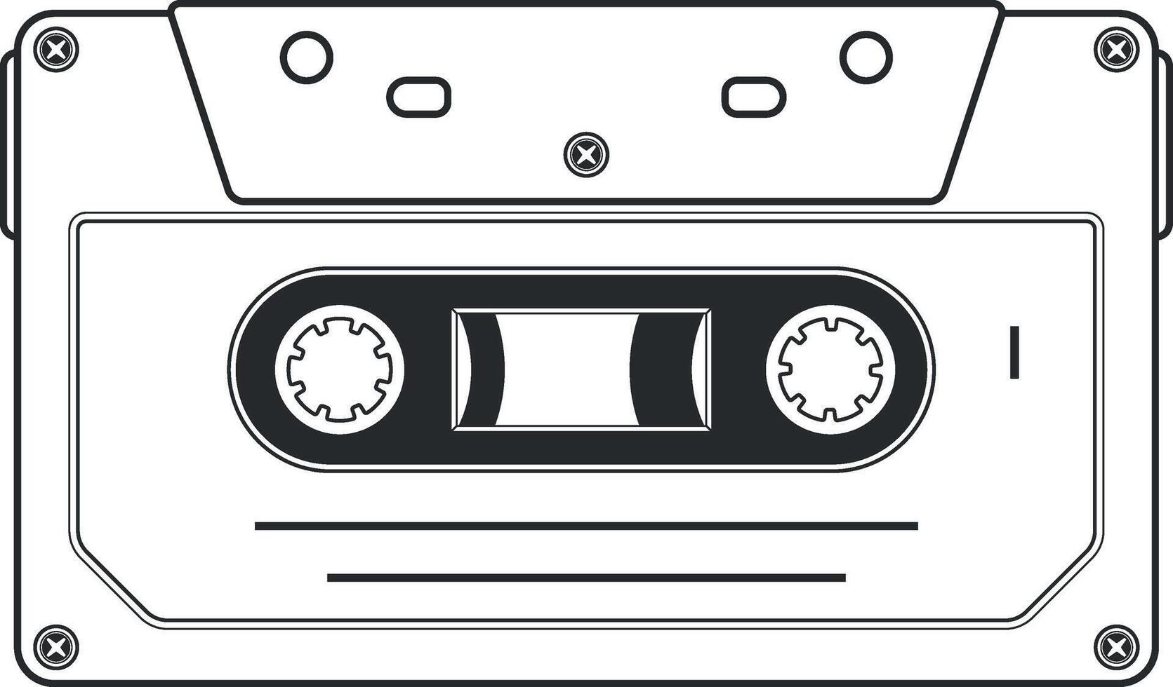 black and white music cassette without background vector