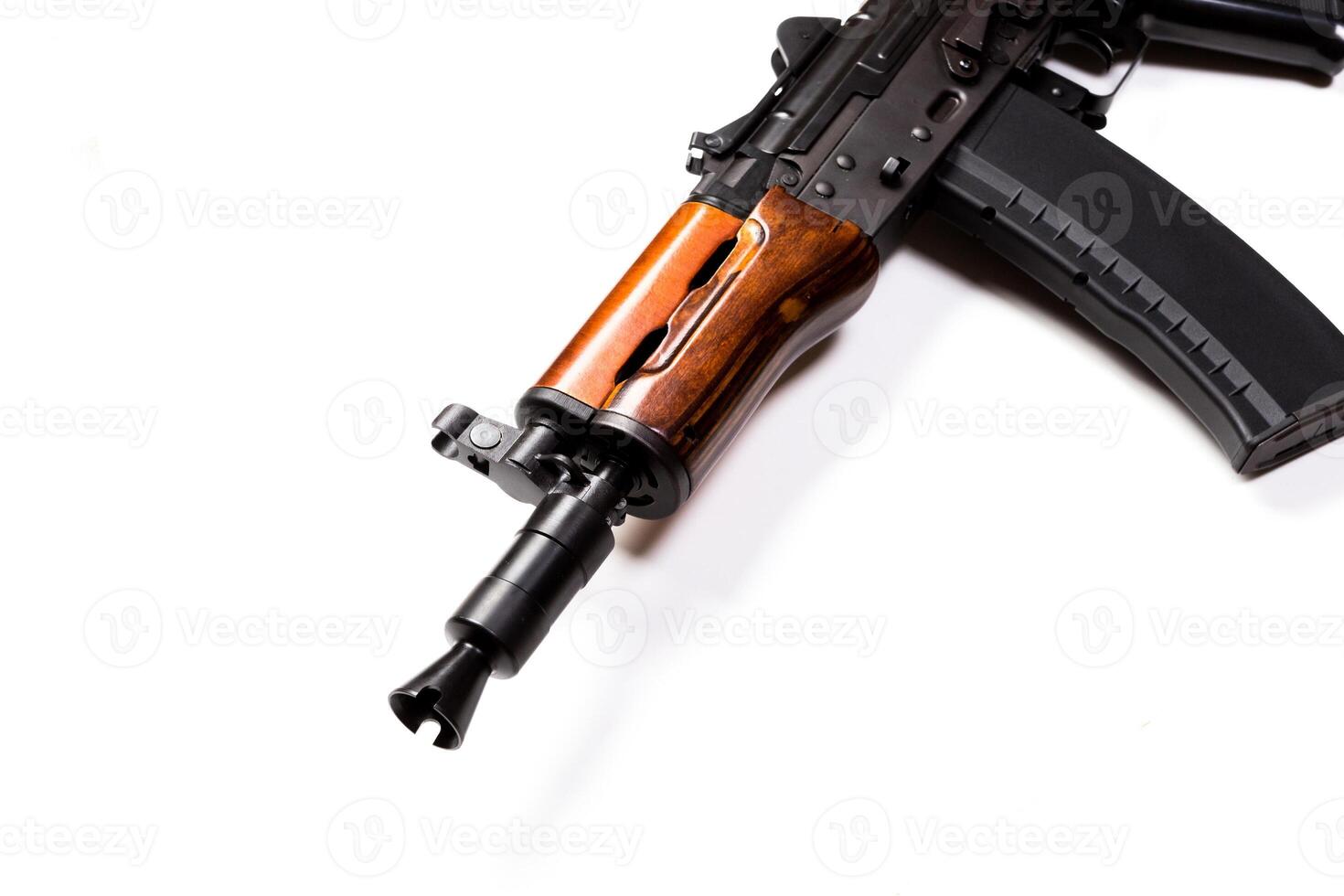 Rare first model AK - 47 assault rifle isolated on white photo