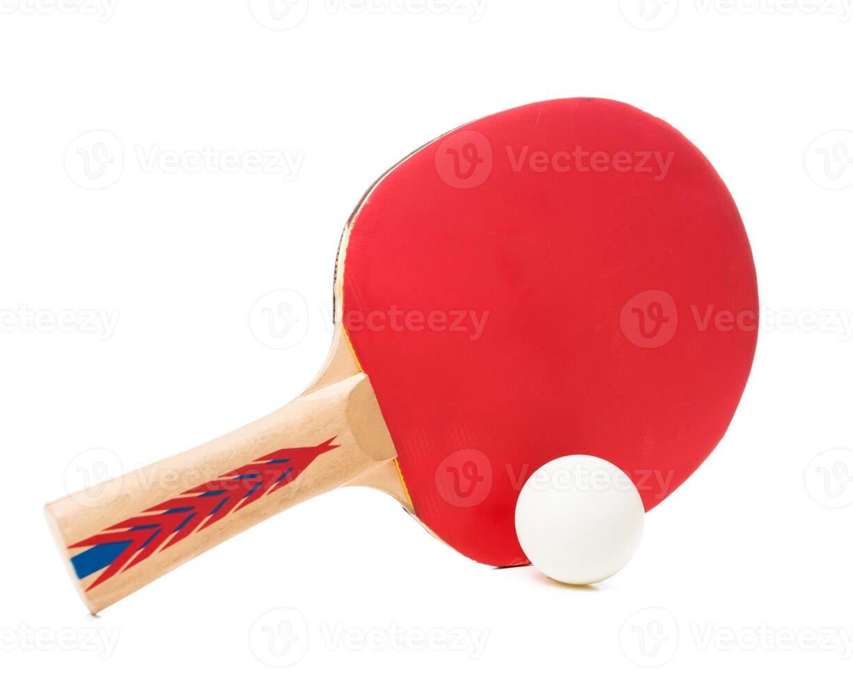 Table tennis racket and ball on a white background photo