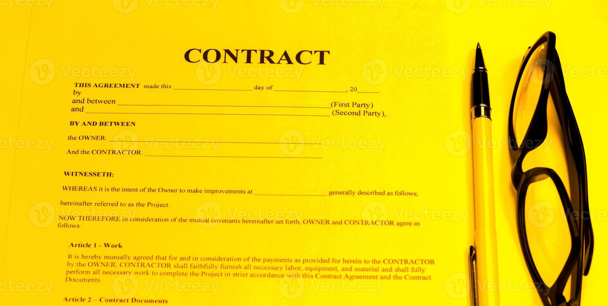 Close-up of pen on contract. photo