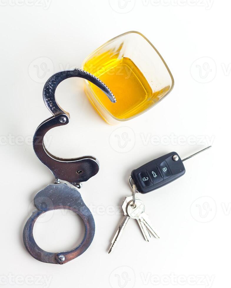 Drunk Driving Concept - Beer, Keys and Handcuffs photo